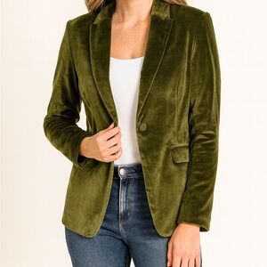 Agnes & Dora Olive Green Velvet Blazer Jacket Coat Fully Lined Front Pockets